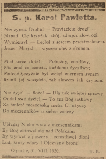 Opole, Nowiny Codzienne (01.09.1920)
