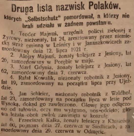 Żyrowa, Leśnica, Januszkowice, Jesiona, Ujazd, Kamieniec, Siedlice, Odmęcice, Katolik (10.09.1921)