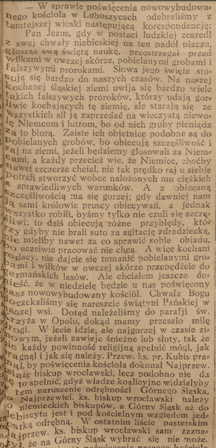 Luboszyce, Opole, Nowiny Codzienne (16.09.1920)
