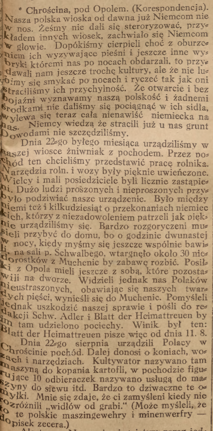 Chrościna, Nowiny Codzienne cz.1 (22.09.1920)