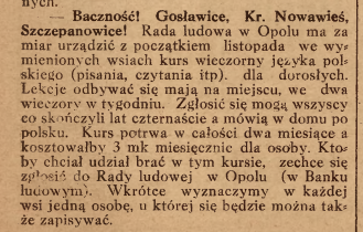 Opole, Królewska Nowa Wieś, Szczepanowice, Gosławice, Nowiny Codzienne (14.10.1919)