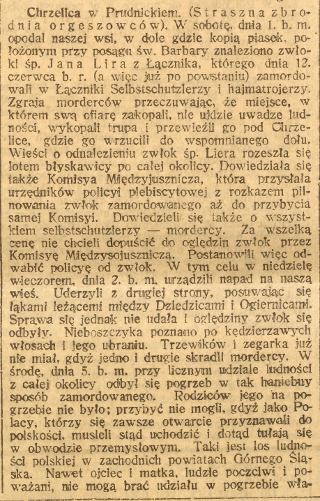 Chrzelice, Dziedzice, Ogiernice, Górnoślązak cz.1 (15.10.1921)
