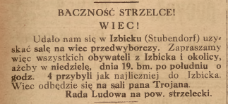 Izbicko, Strzelce Opolskie, Nowiny Codzienne (18.10.1919)