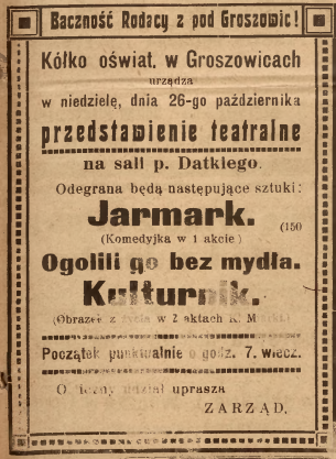Groszowice (Opole), Nowiny Codzienne (26.10.1919)
