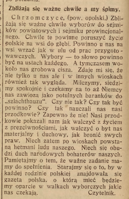 Chrząszczyce, Nowiny Codzienne (03.11.1925)