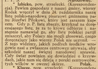 Izbicko, Nowiny Codzienne (15.11.1919)