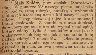 Kotórz Mały, Nowiny Codzienne (22.11.1919)