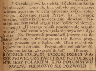 Czyżki, Nowiny Codzienne (23.11.1919)
