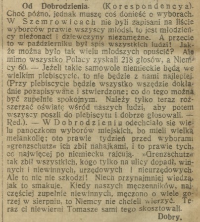Dobrodzień, Głos Śląski (29.11.1919)
