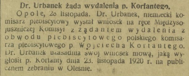 Opole, Olesno, Głos Śląski (30.11.1920)