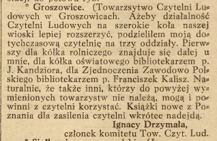 Groszowice (Opole), Nowiny Codzienne (30.11.1919)