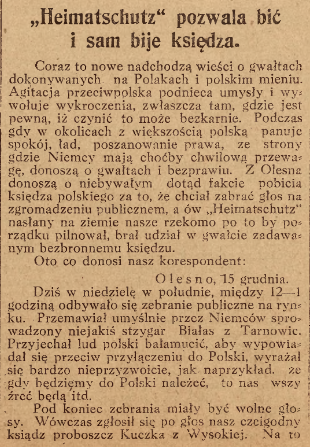 Olesno, Nowiny cz.1 (22.12.1918)