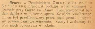 Brożec, Jesiona, Góra św. Anny, Górnoślązak (28.12.1922)