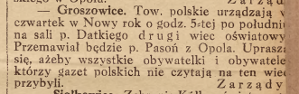 Groszowice (Opole), Nowiny Codzienne (30.12.1919)