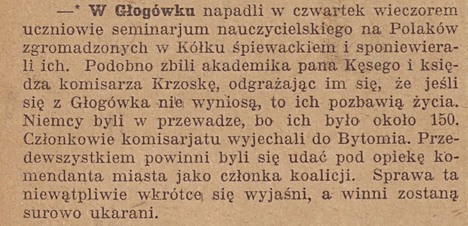 Głogówek, Gazeta Opolska (30.03.1920)