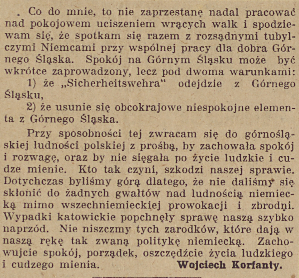 Głogówek, Kędzierzyn-Koźle, Opole, Lubliniec, Kluczbork, Zabrze, Gogolin, Racibórz, Rybnik, Bytom, Katowice, Gazeta Opolska (24.08.1920)