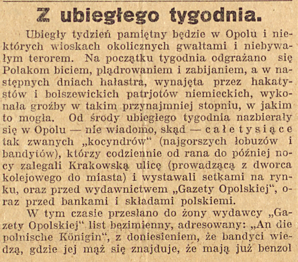 Opole, Gazeta Opolska cz.1 (31.08.1920)