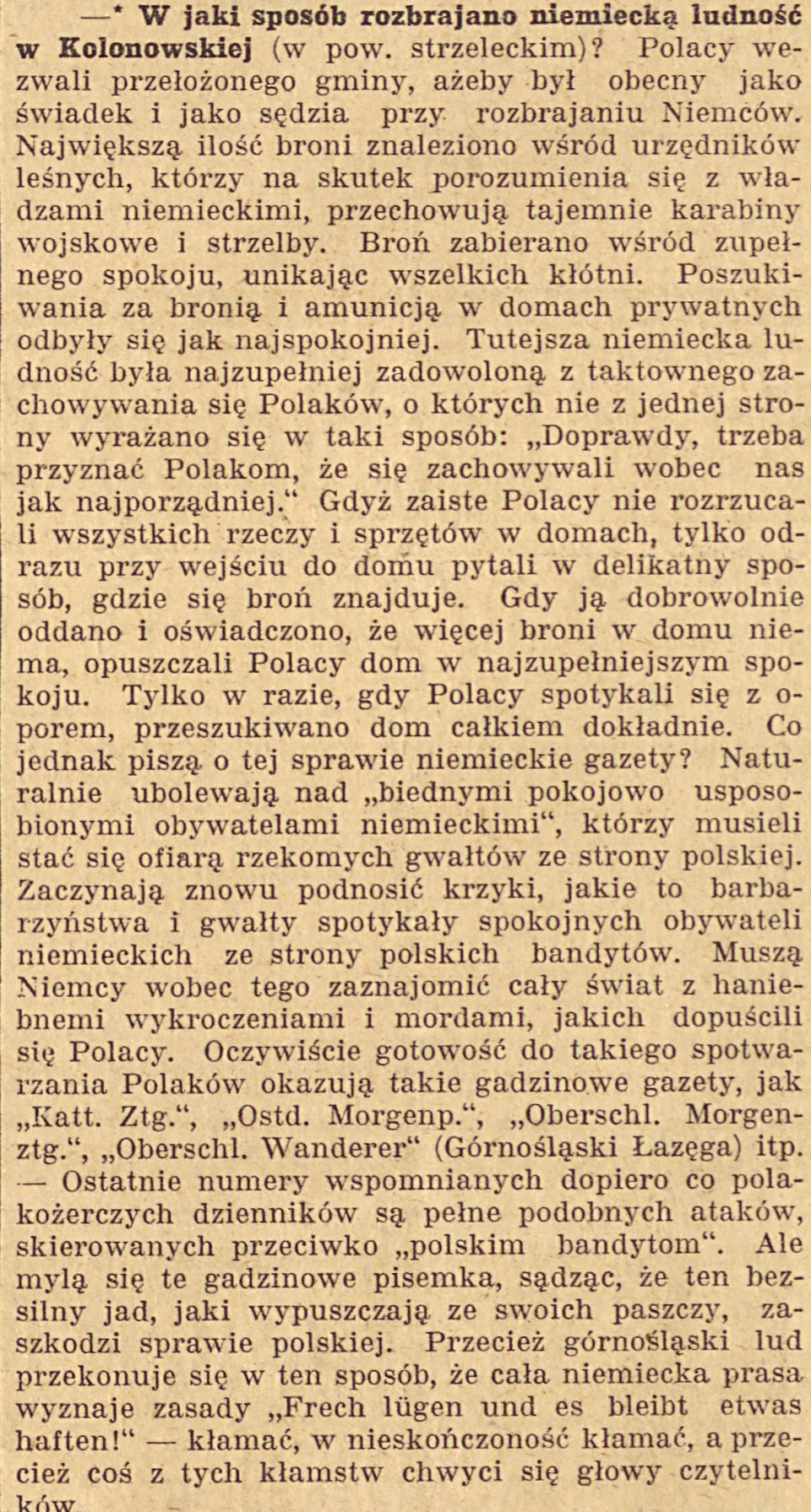 Kolonowskie, Gazeta Opolska (14.09.1920)