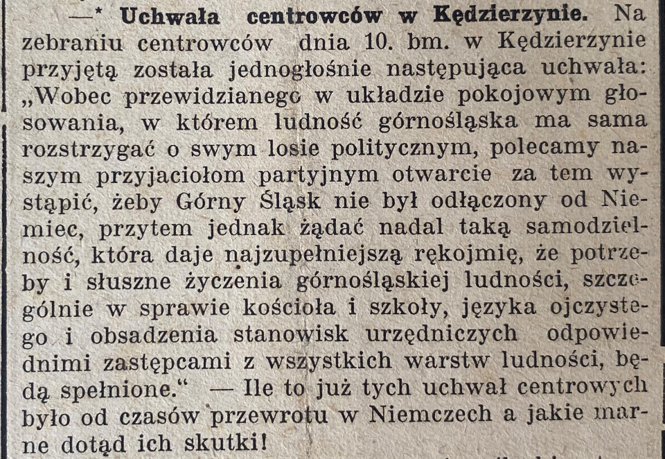 Kędzierzyn-Koźle (Blachownia Śląska), Gazeta Opolska (16.09.1919)