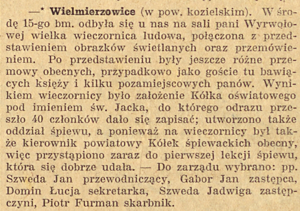 Januszkowice (Wielmierzowice), Gazeta Opolska (28.09.1920)