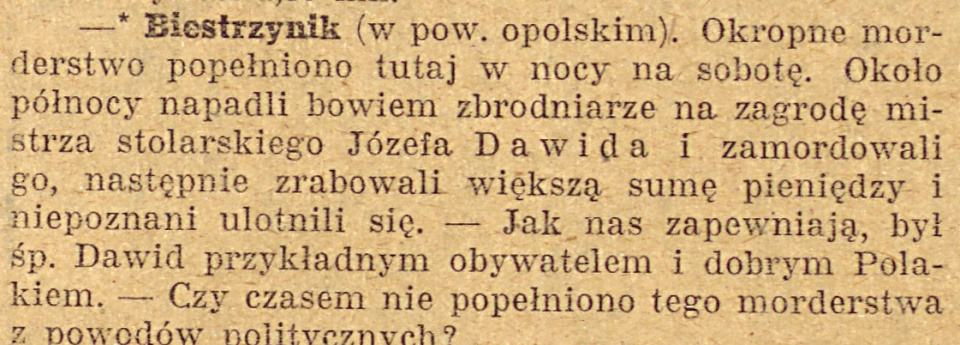 Biestrzynnik, Gazeta Opolska (12.10.1920)