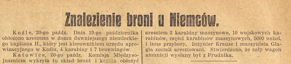 Kędzierzyn-Koźle, Katowice, Prudnik, Gazeta Opolska (21.10.1920)