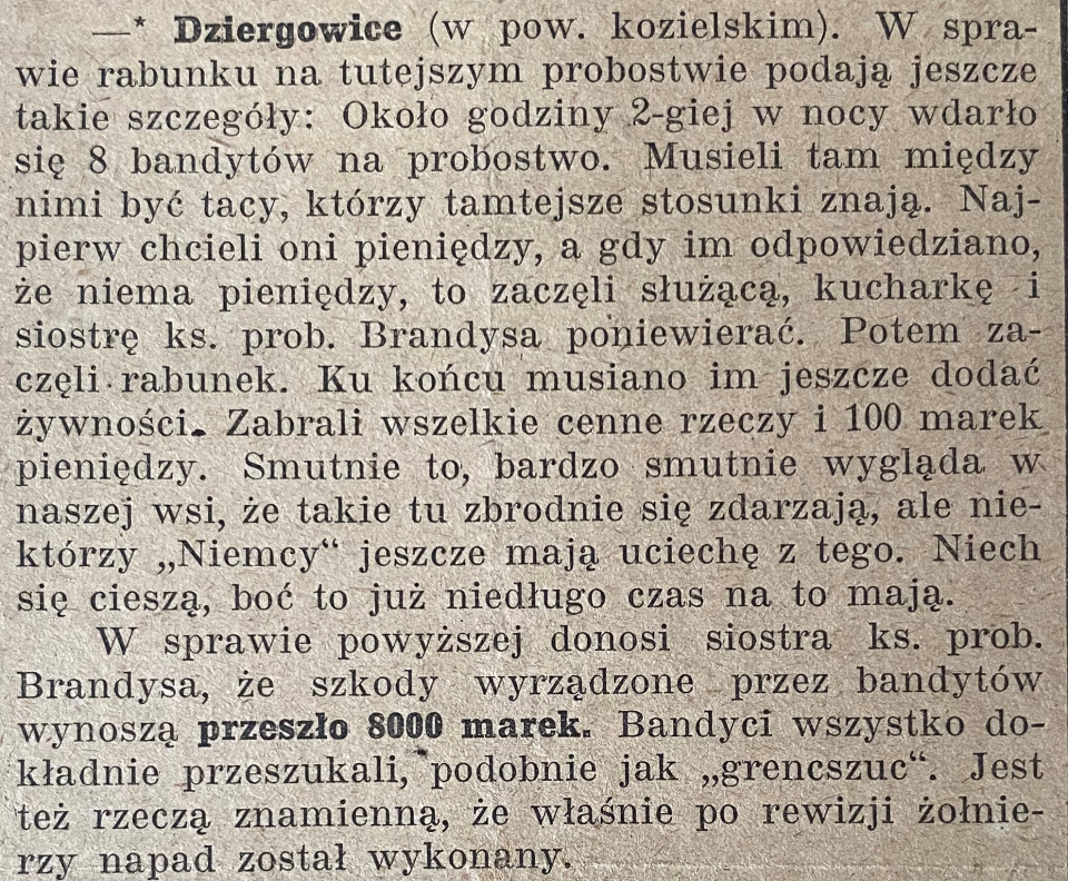 Dziergowice, Gazeta Opolska (21.10.1919)