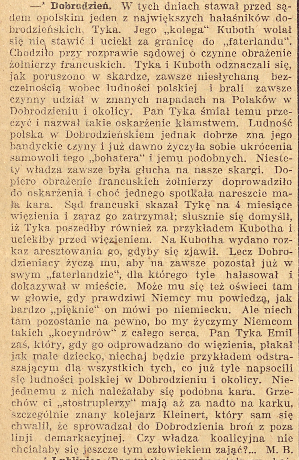 Dobrodzień, Gazeta Opolska (28.10.1920)
