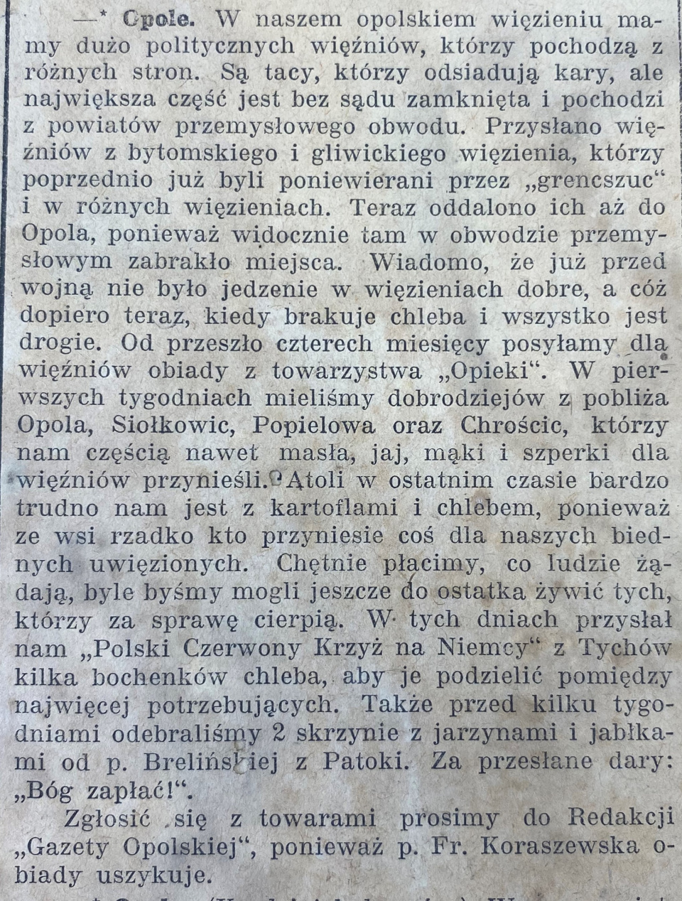 Chróścicie, Opole, Popielów, Siołkowice, Gazeta Opolska (28.10.1919)