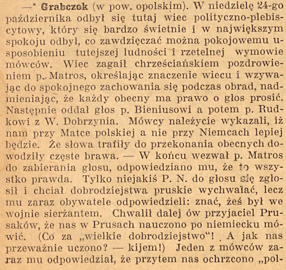 Grabczok, Gazeta Opolska cz.1 (04.11.1920)