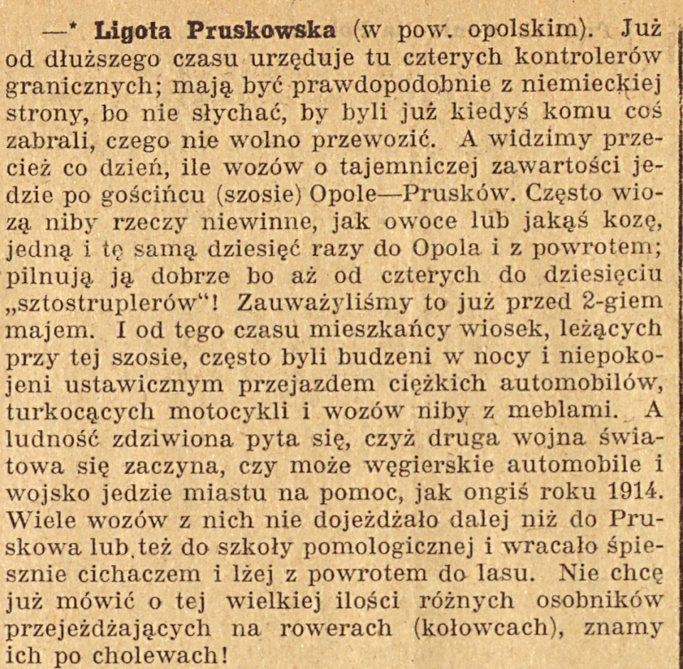 Ligota Pruszkowska, Gazeta Opolska (09.11.1920)