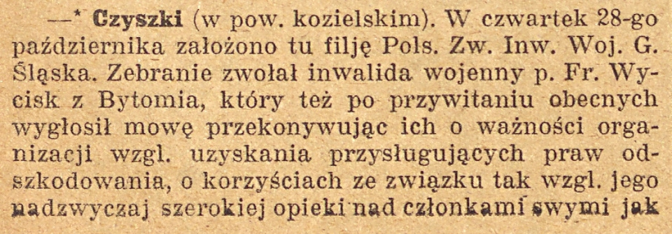 Cisek, Gazeta Opolska cz.1 (16.11.1920)