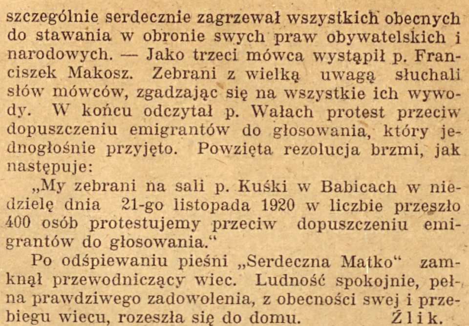 Babice, Gazeta Opolska cz.2 (01.12.1920)