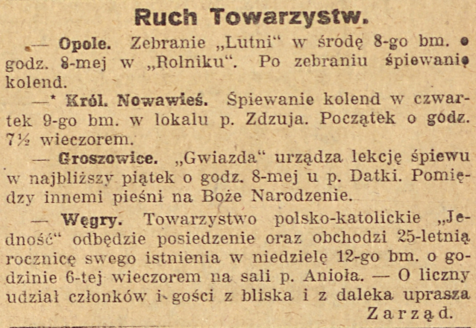 Opole (Nowa Wieś Królewska, Groszowice), Węgry, Gazeta Opolska (08.12.1920)