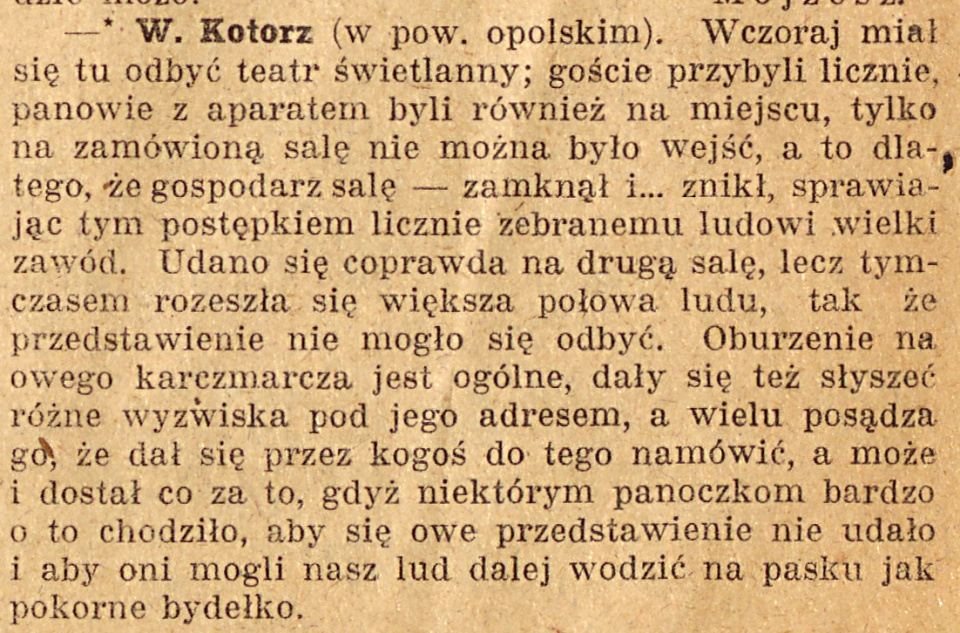 Kotórz Wielki, Gazeta Opolska (08.12.1920)