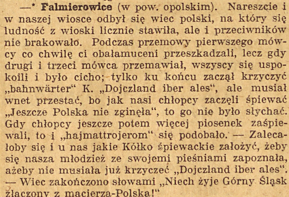 Falmirowice, Gazeta Opolska (22.12.1920)