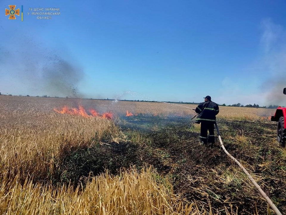 Миколаївські рятувальники спільно з фермерами відвойовують від вогню кожний колосок майбутнього врожаю (фото Миколаївської ОВА)