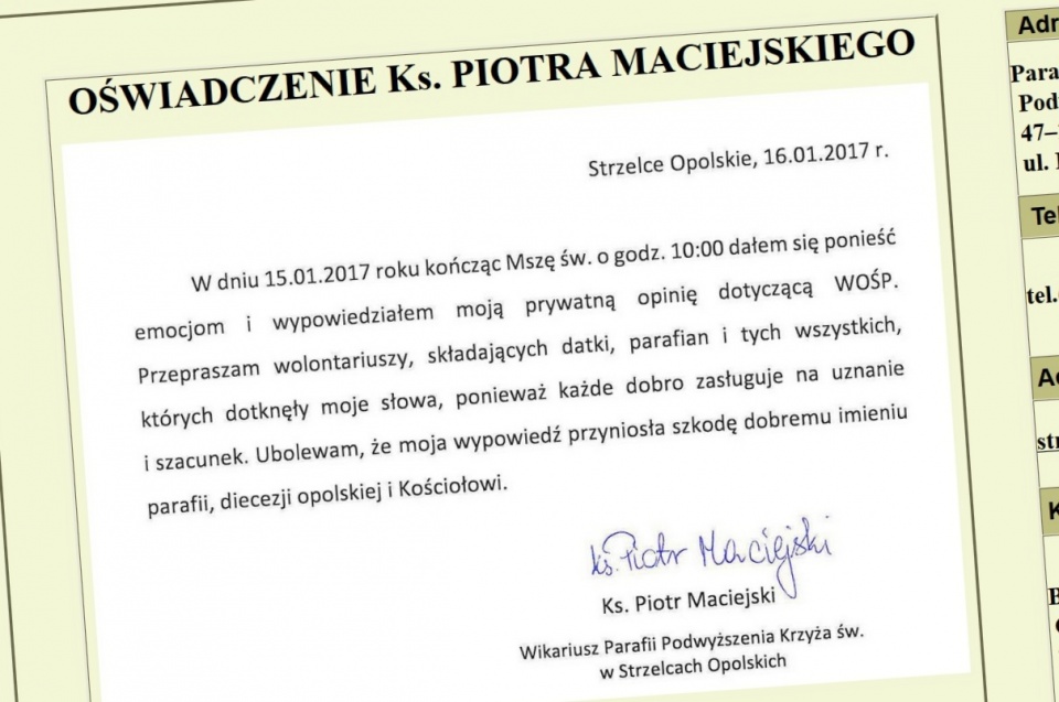 Oświadczenie ks. Piotra Maciejskiego [fot. www.strzelcekrzyz.com.pl]