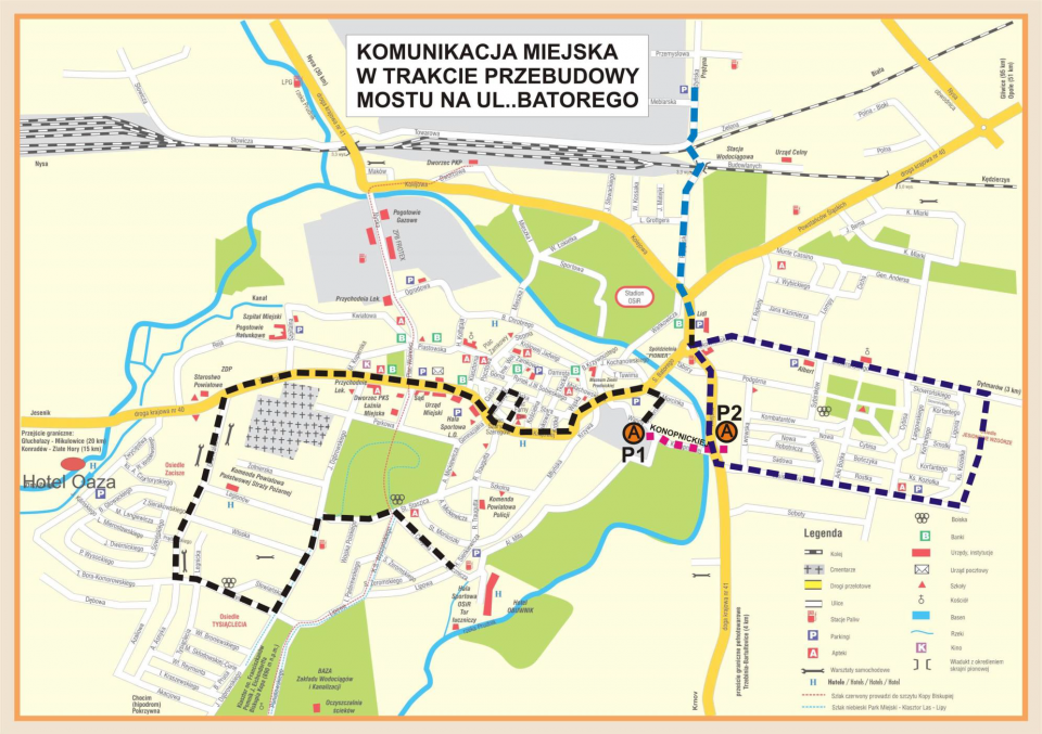 Po zamknięciu ruchu na moście przy ul. Batorego transport publiczny w Prudniku odbywać się będzie, w oparciu o dwie pętle komunikacji miejskiej [zdj. UM w Prudniku]