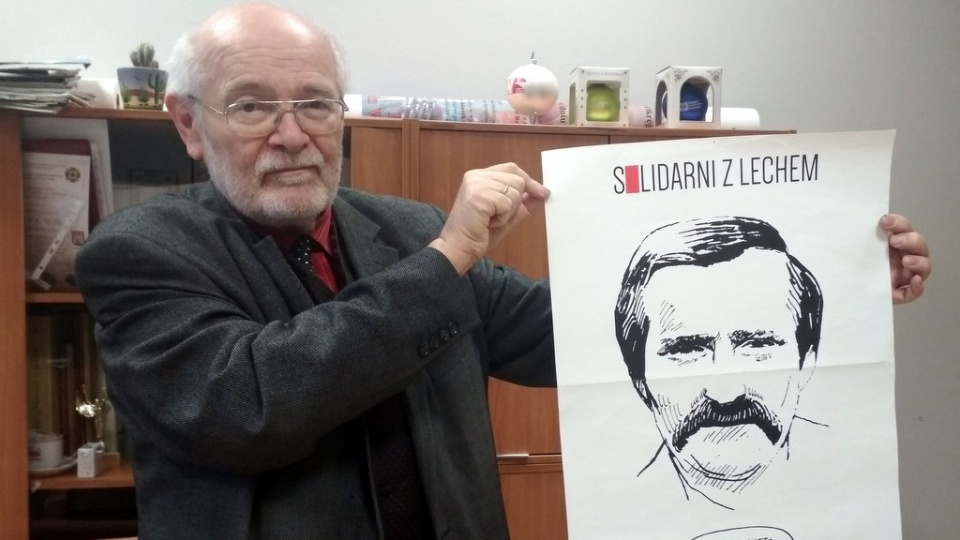 Janusz Wójcik z wizerunkiem Lecha Wałęsy [fot. Joanna Matlak]
