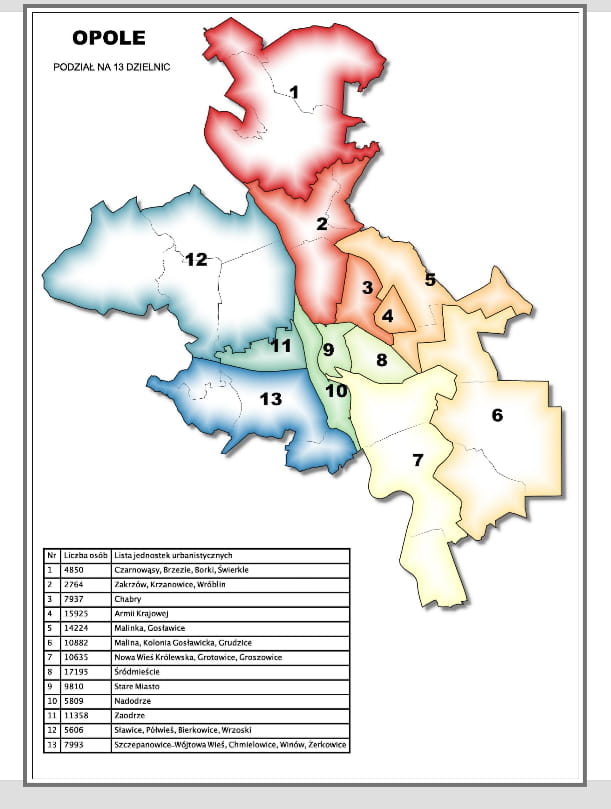 Nie 29 a 13  władze Opola przygotowały nowy projekt podziału miasta na dzielnice. Zobacz mapę