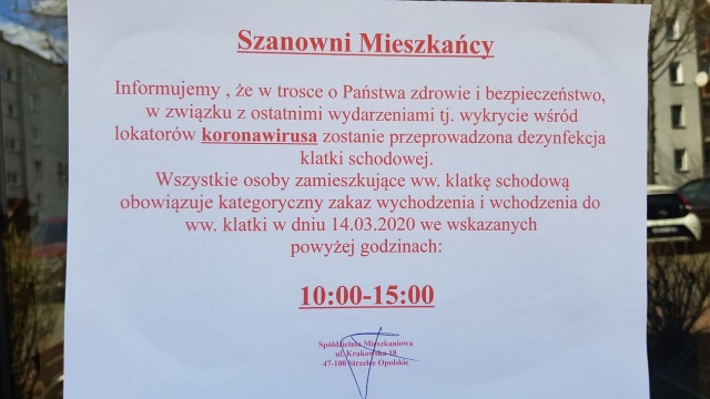 Strzelce Opolskie: Fałszywe ogłoszenie o dezynfekcji w powodu koronawirusa