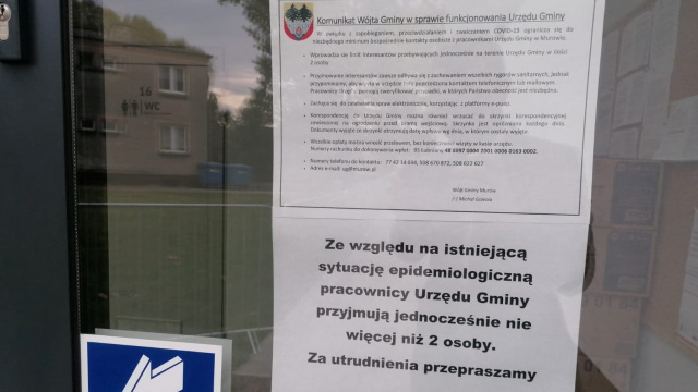 Wejdą maksymalnie dwie osoby - to ograniczenia w działaniu urzędu gminy w Murowie