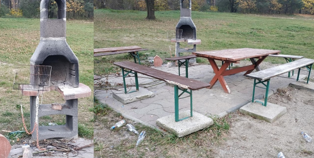 Wandale zniszczyli kącik grillowy przy akwenie Dębowa w gminie Reńska Wieś