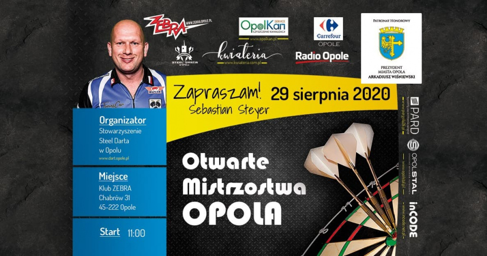 Oficjalny plakat Otwartych Mistrzostw Opola w Steel Dart 2020