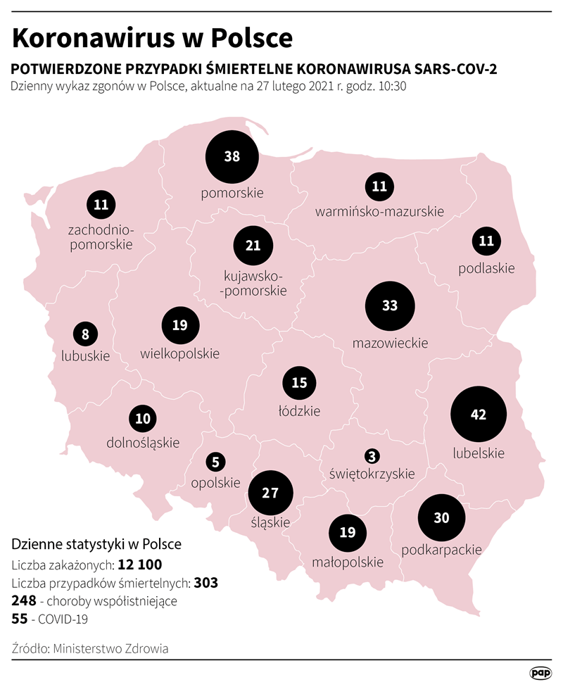Koronawirus w Polsce - stan na 27 lutego [autor: Maciej Zieliński, źródło PAP]