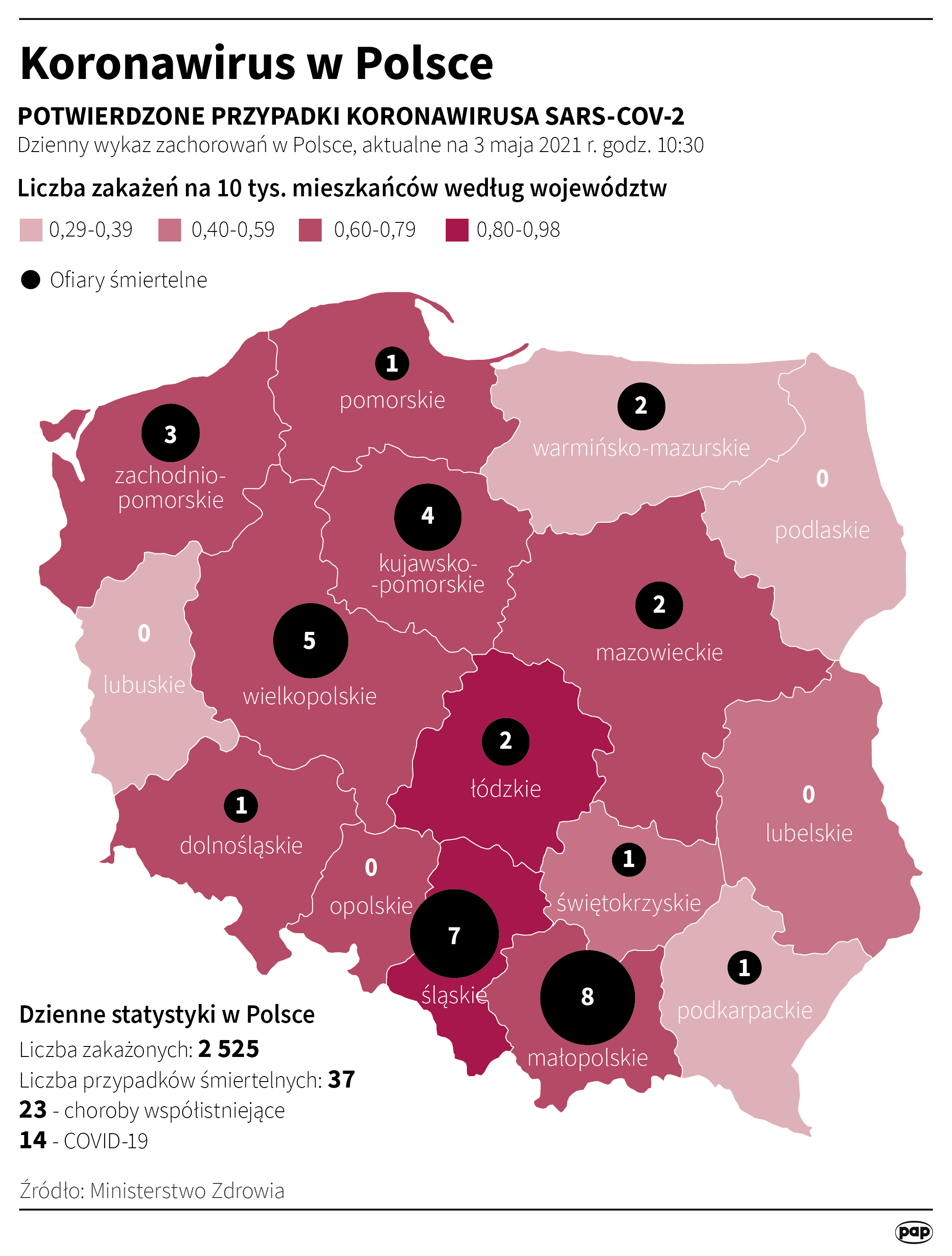 Koronawirus w Polsce - stan na 3 maja [Autor: Maria Samczuk, źródło: PAP]