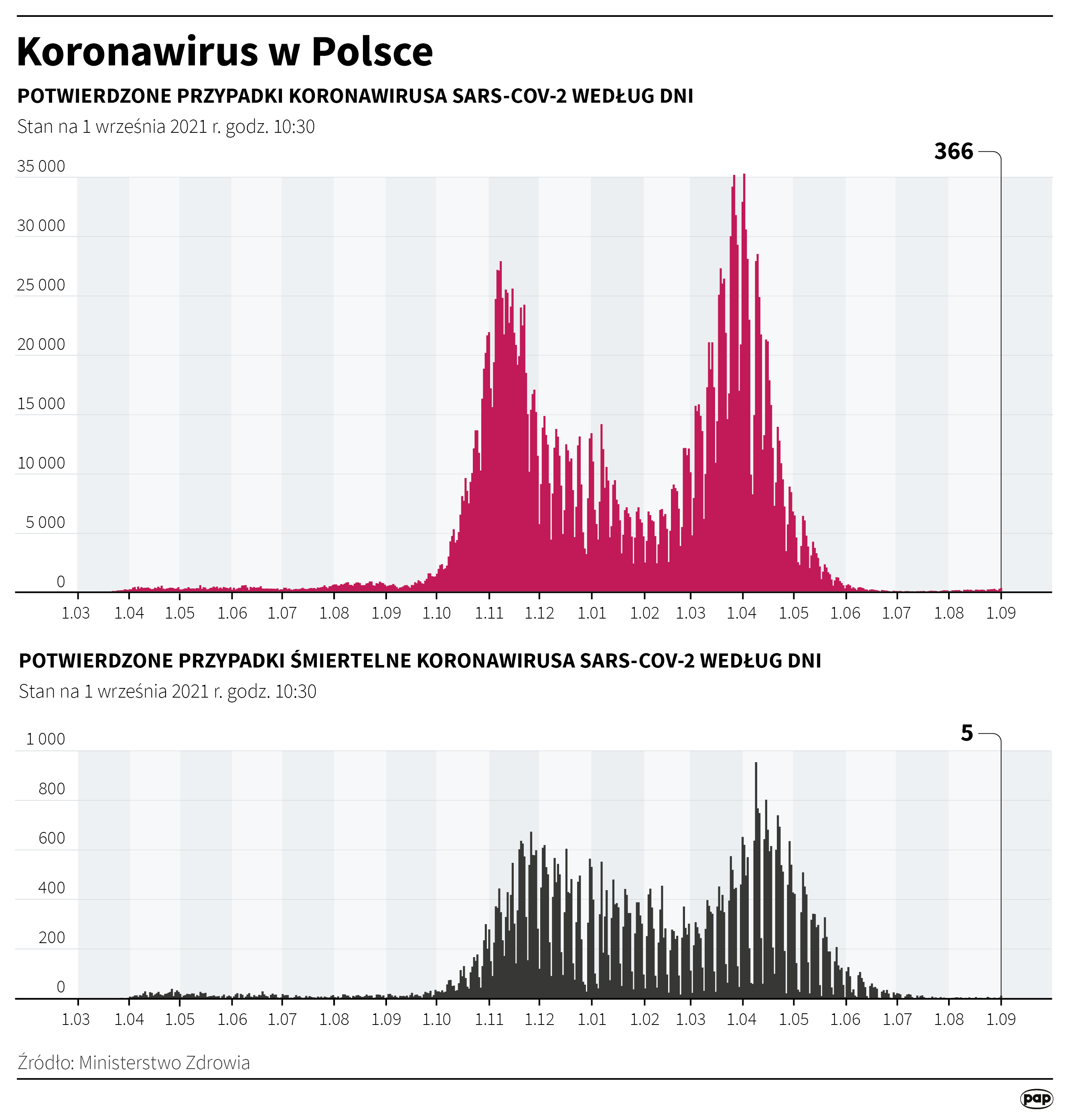 Koronawirus w Polsce - stan na 1 września [Autor: Maciej Zieliński, źródło: PAP]