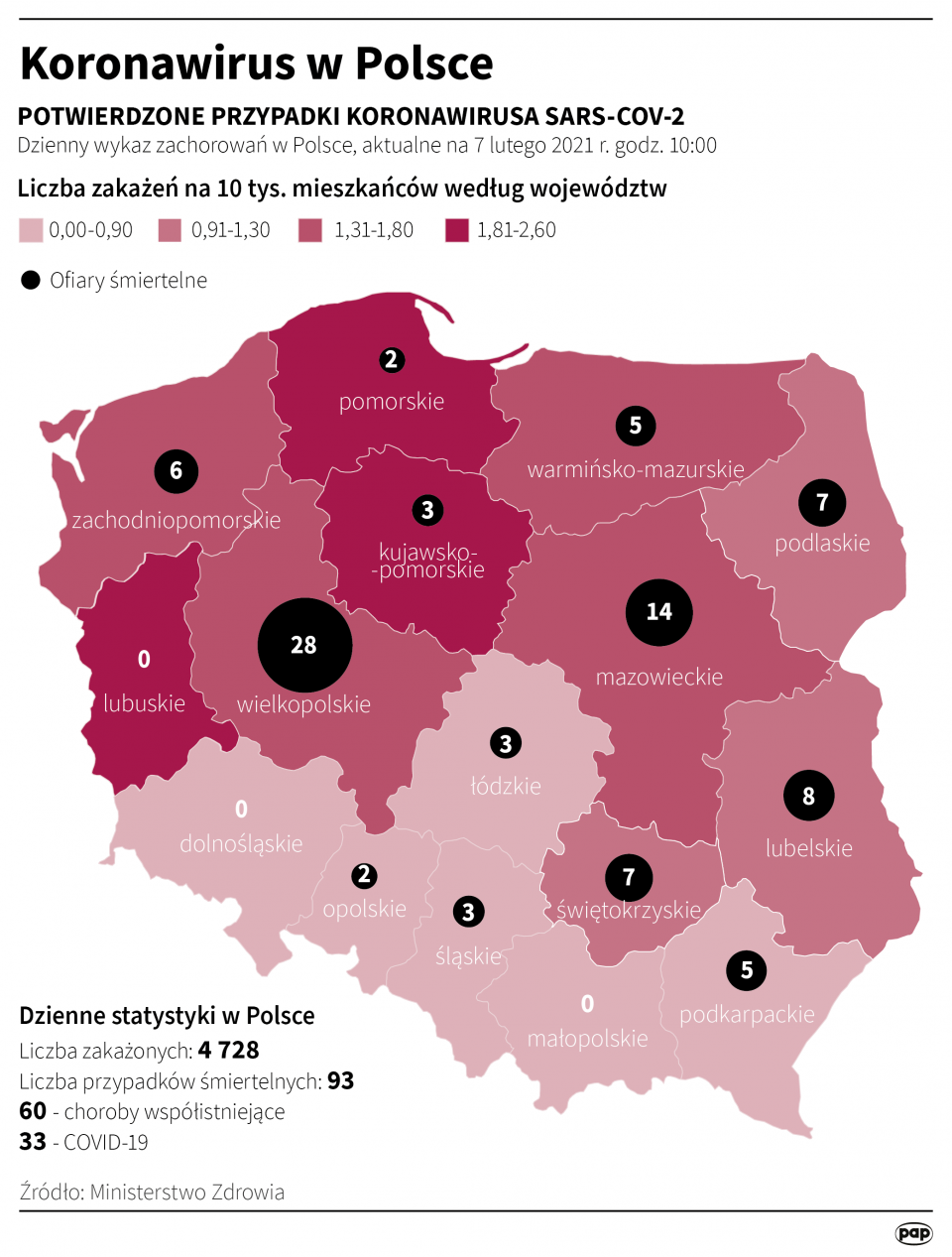 Infografika "Koronawirus w Polsce 07.02.2021" [autor: Maria Samczuk, źródło: PAP]