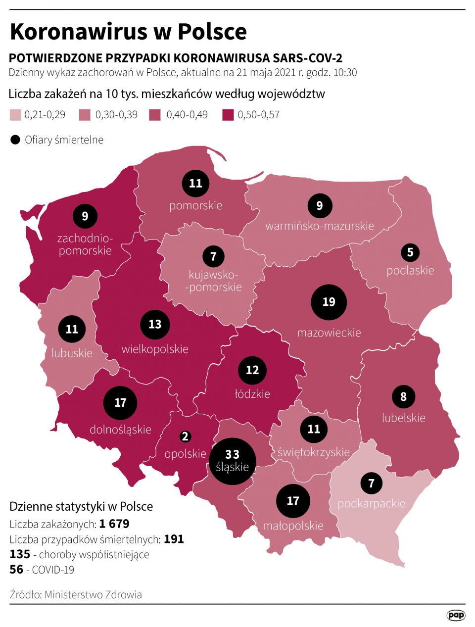 Koronawirus w Polsce - stan na 21 maja [Autor: Maciej Zieliński, źródło: PAP]